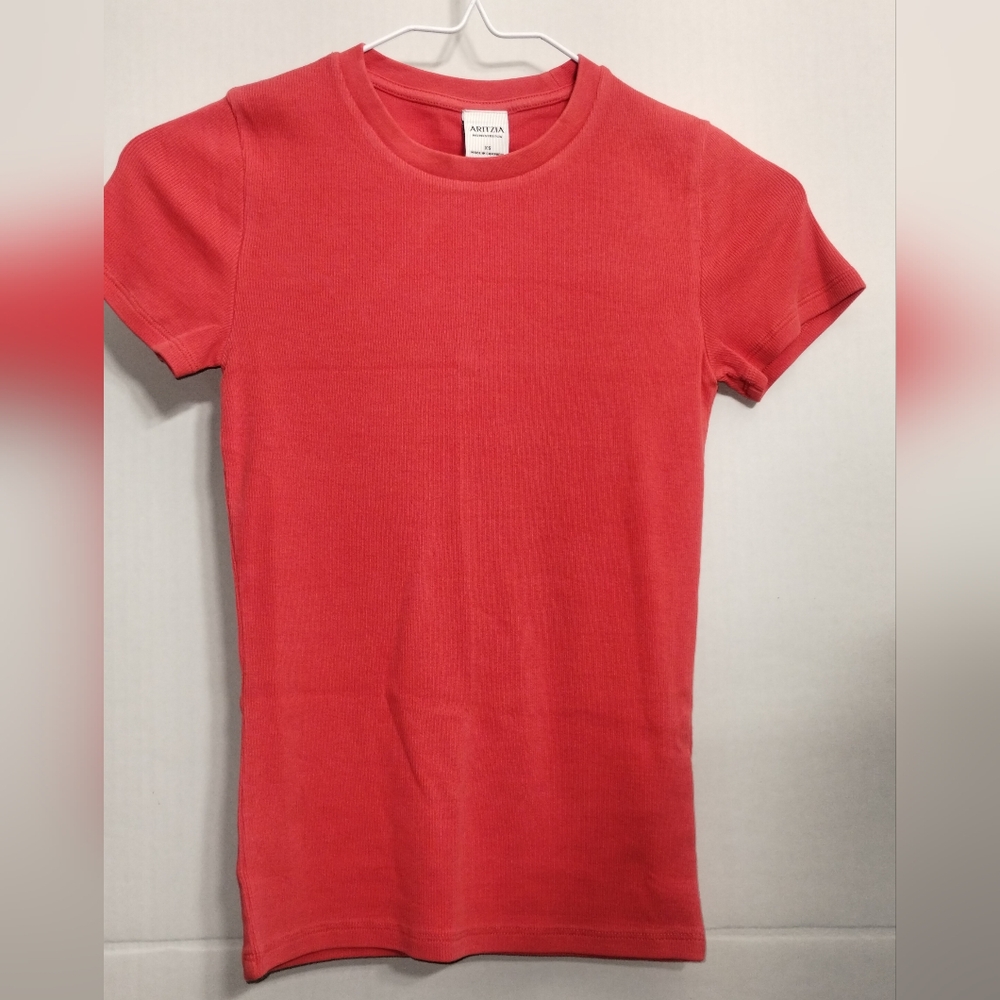 Stretchy ribbed cotton crewneck t-shirt